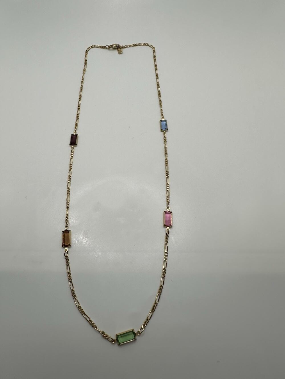 Vintage Lady Remington Gold Tone Chain Necklace With Multi Color Glass 20”